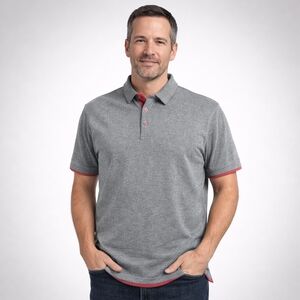 Gray Polo Shirt with Red Accents